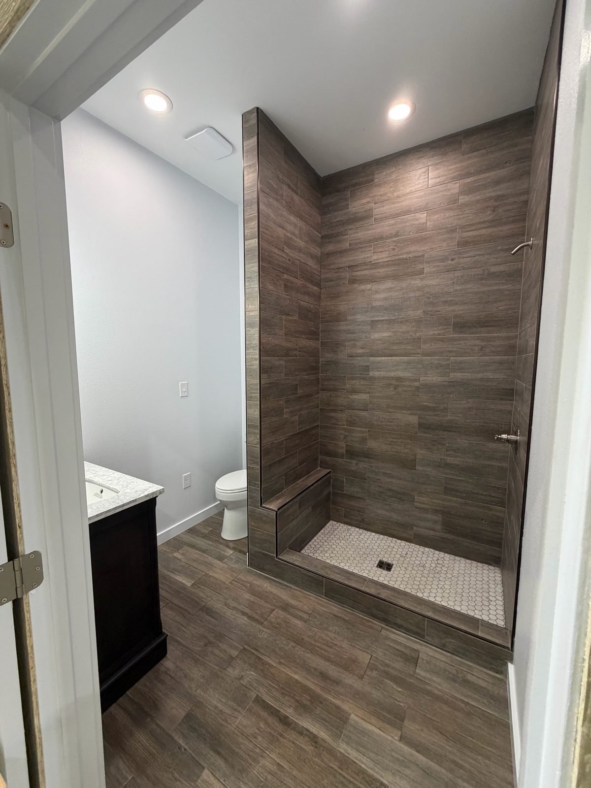Wood-look tile shower